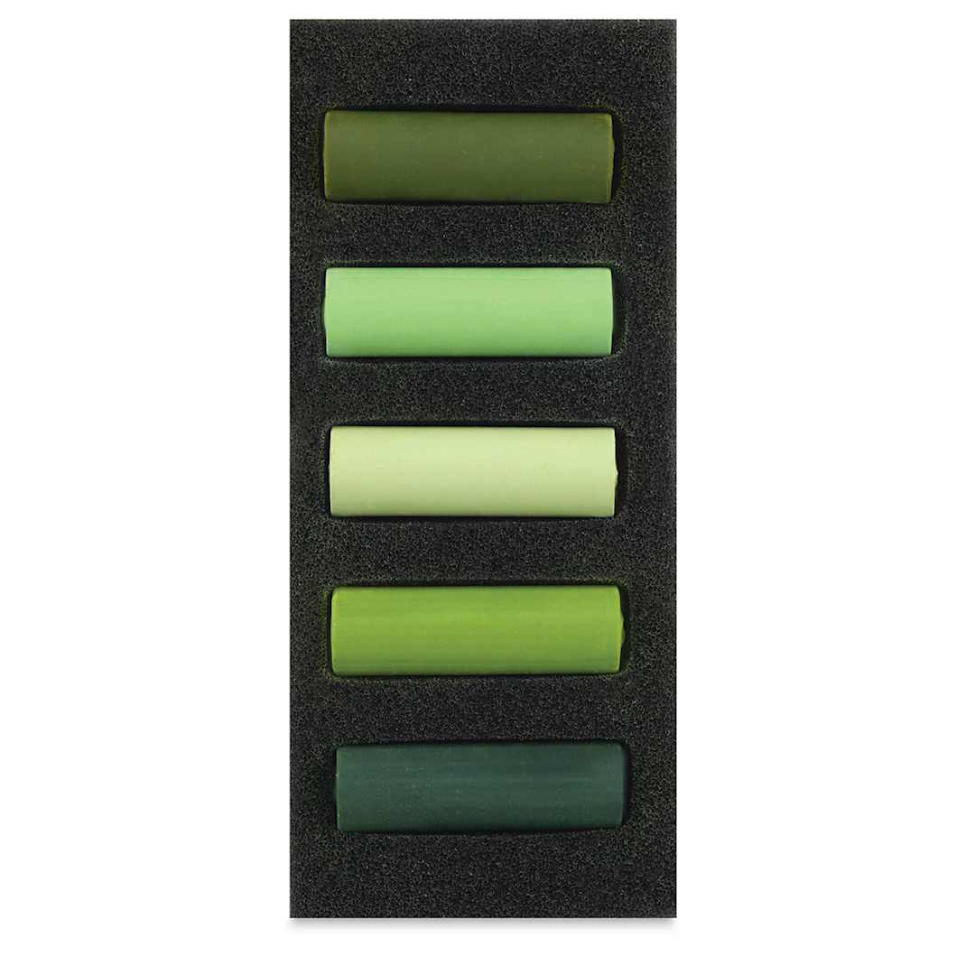 Open in modal - Rembrandt Soft Pastels Set of 5, Lush Greens, Half-Sticks. In package.