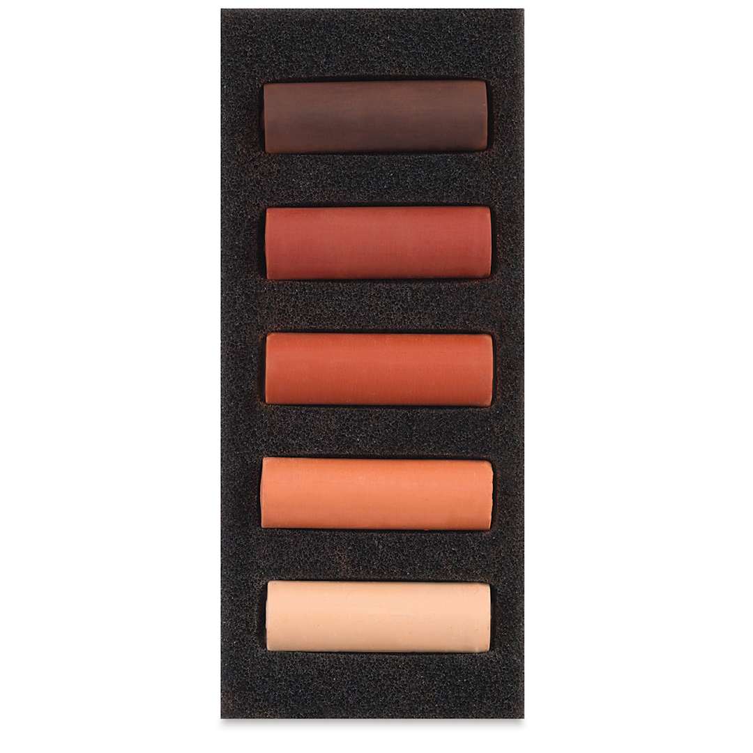 Open in modal - Rembrandt Soft Pastels Set of 5, Burnt Sienna, Half-Sticks. In package.