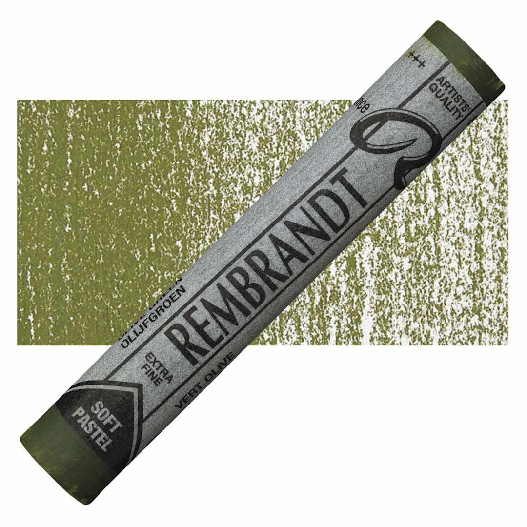 Open in modal - Rembrandt Soft Pastel - Olive Green 620.3 pastel and swatch