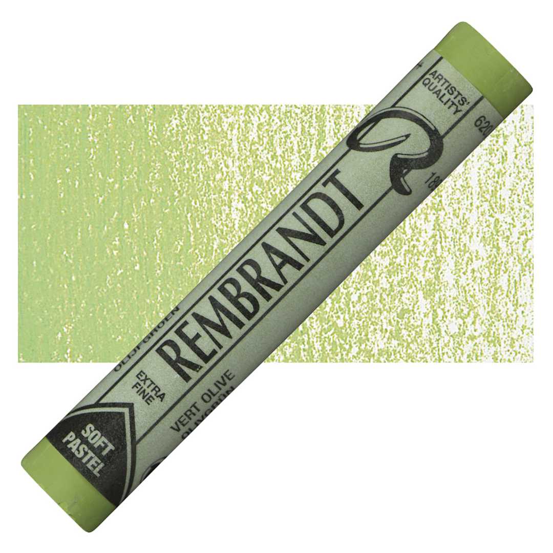 Open in modal - Rembrandt Soft Pastel - Olive Green 620.8 pastel and swatch