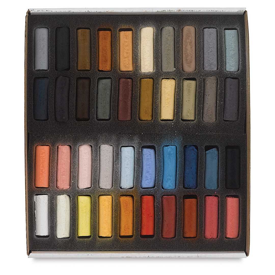 Open in modal - Sennelier Soft Pastels - Set of 40, Portrait Colors, Half Sticks (box open to show contents)