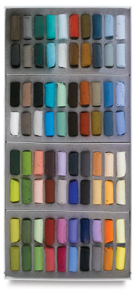 Open in modal - Sennelier Soft Pastels - Set of 80, Plein Air Landscape Colors, Half Sticks (box open to show contents0