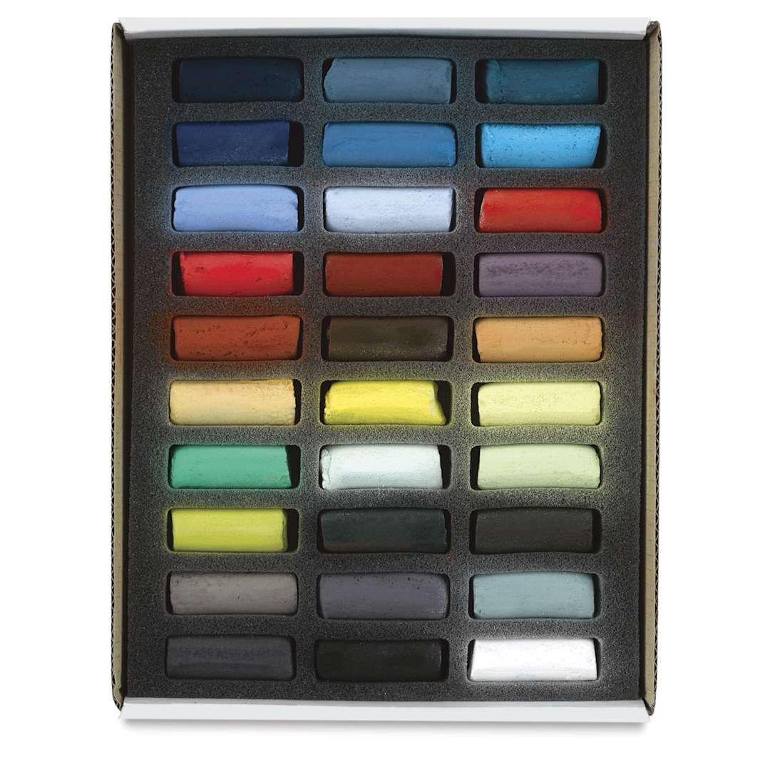 Open in modal - Sennelier Soft Pastels - Set of 30, Urban Colors, Half Sticks (box open to show contents)