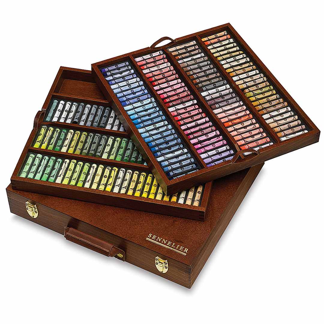 Open in modal - Sennelier Soft Pastels - Set of 175, Assorted Colors, Wood Box (trays removed to show contents)