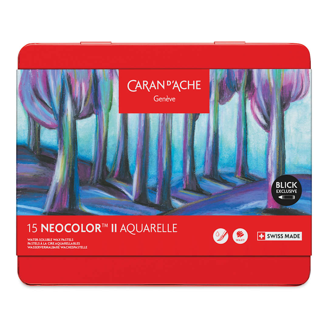 Open in modal - Caran d'Ache Neocolor II Aquarelle Artists' Pastels - Blick Exclusive! Set of 15, Fantasy Dreamscape, front of packaging