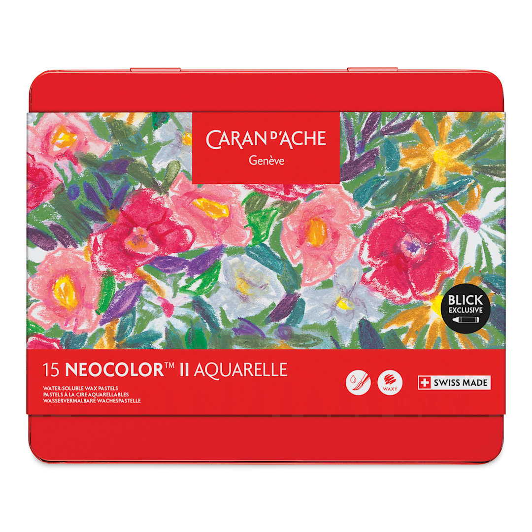 Open in modal - Caran d'Ache Neocolor II Aquarelle Artists' Pastels - Blick Exclusive! Set of 15, Floral Expressions, front of packaging