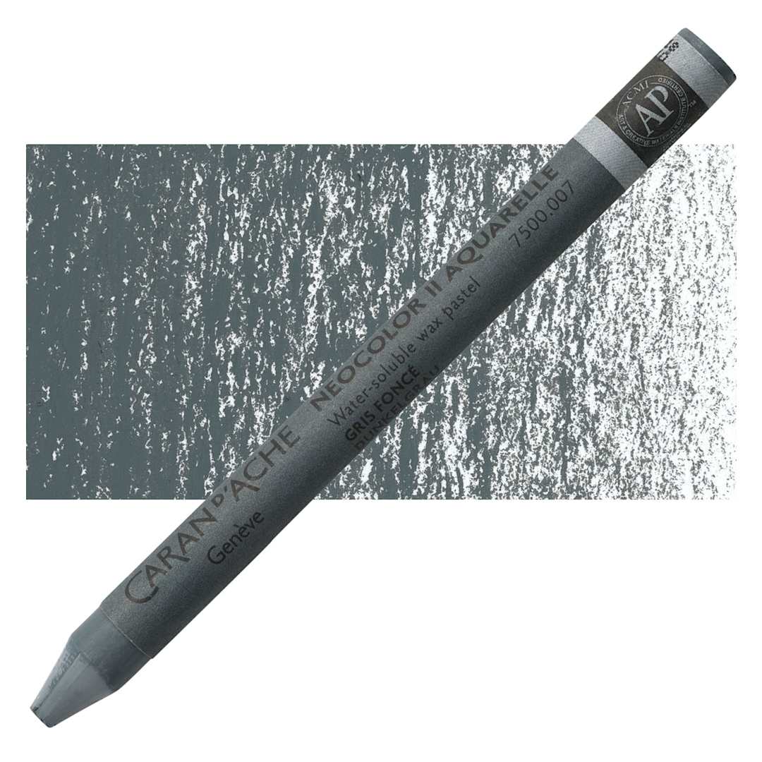 Open in modal - Caran d'Ache Neocolor II Aquarelle Artists' Pastel - Dark Gray pastel and swatch