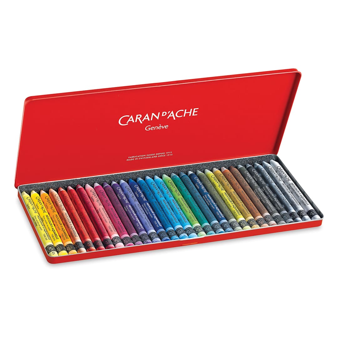 Open in modal - Caran d'Ache Neocolor II Aquarelle Artists' Pastel Set - Assorted Colors, Set of 30. Package open.