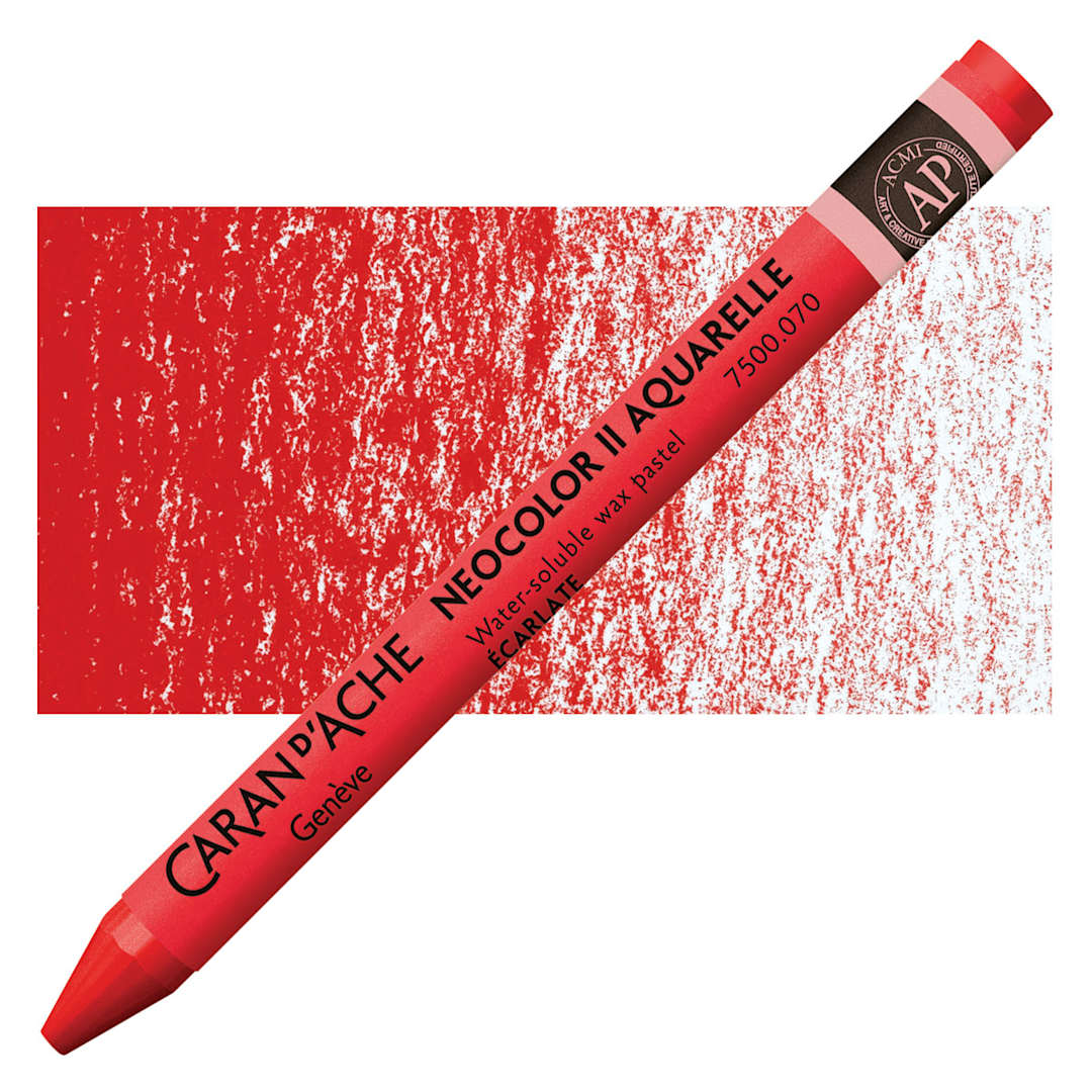 Open in modal - Caran d'Ache Neocolor II Aquarelle Artists' Pastel - Scarlet pastel and swatch