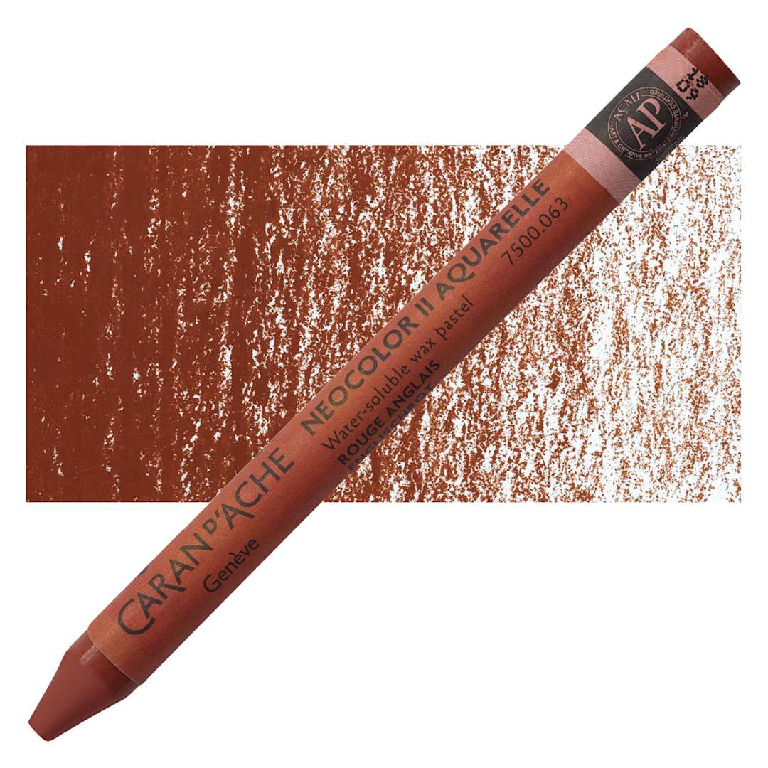 Open in modal - Caran d'Ache Neocolor II Aquarelle Artists' Pastel - English Red pastel and swatch