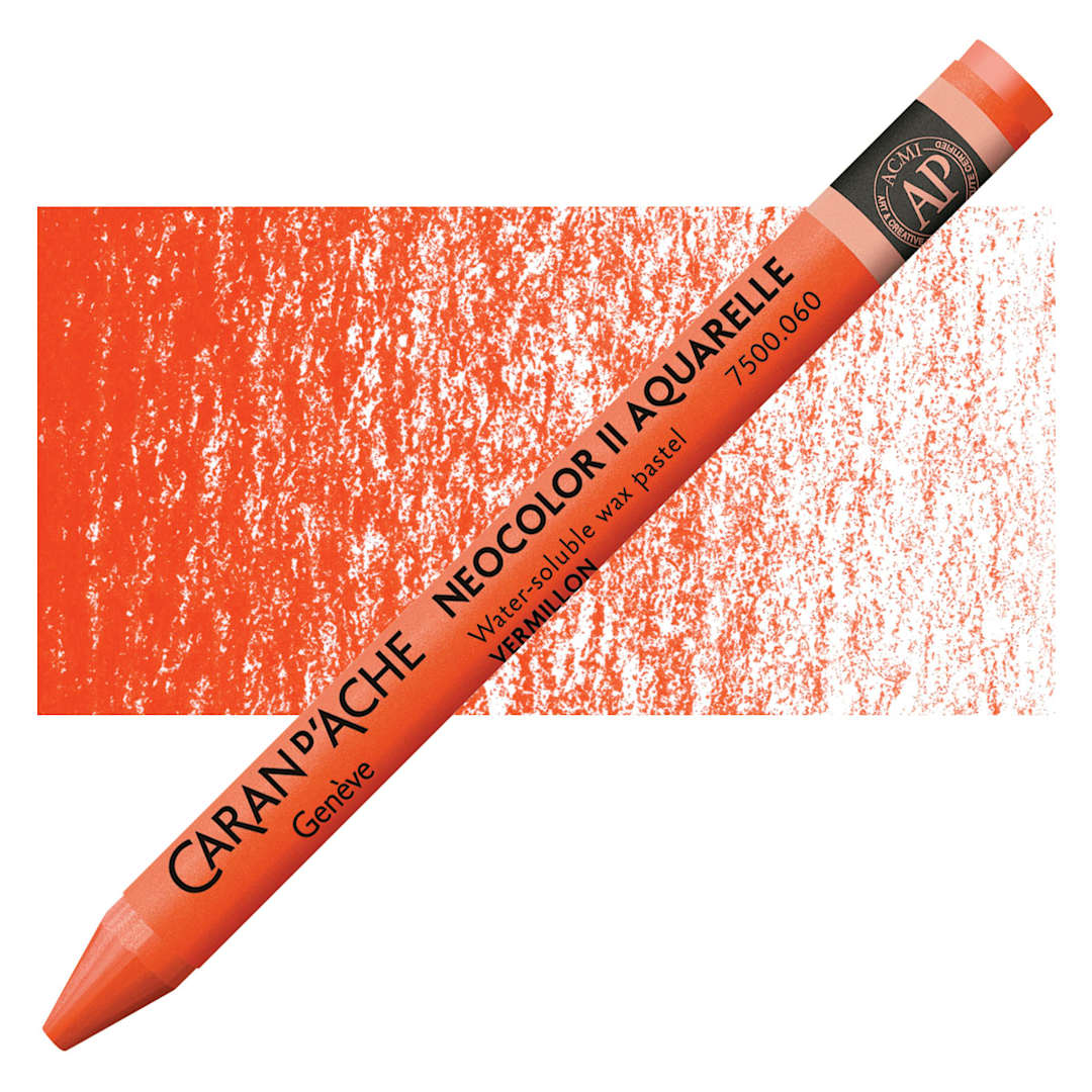 Open in modal - Caran d'Ache Neocolor II Aquarelle Artists' Pastel - Vermilion pastel and swatch