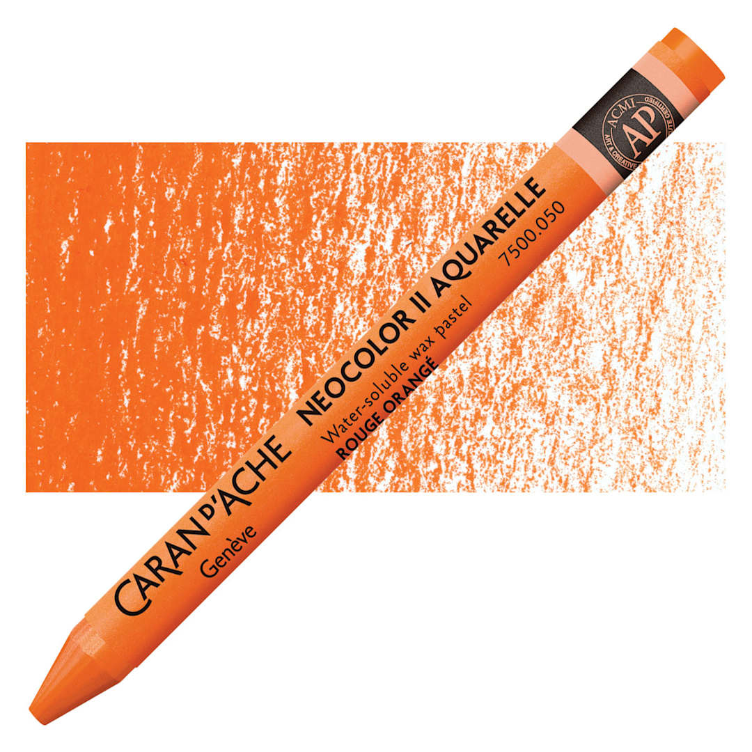 Open in modal - Caran d'Ache Neocolor II Aquarelle Artists' Pastel - Flame Red pastel and swatch