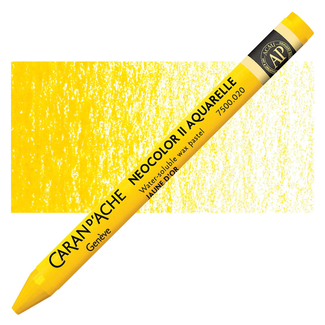 Open in modal - Caran d'Ache Neocolor II Aquarelle Artists' Pastel - Golden Yellow pastel and swatch