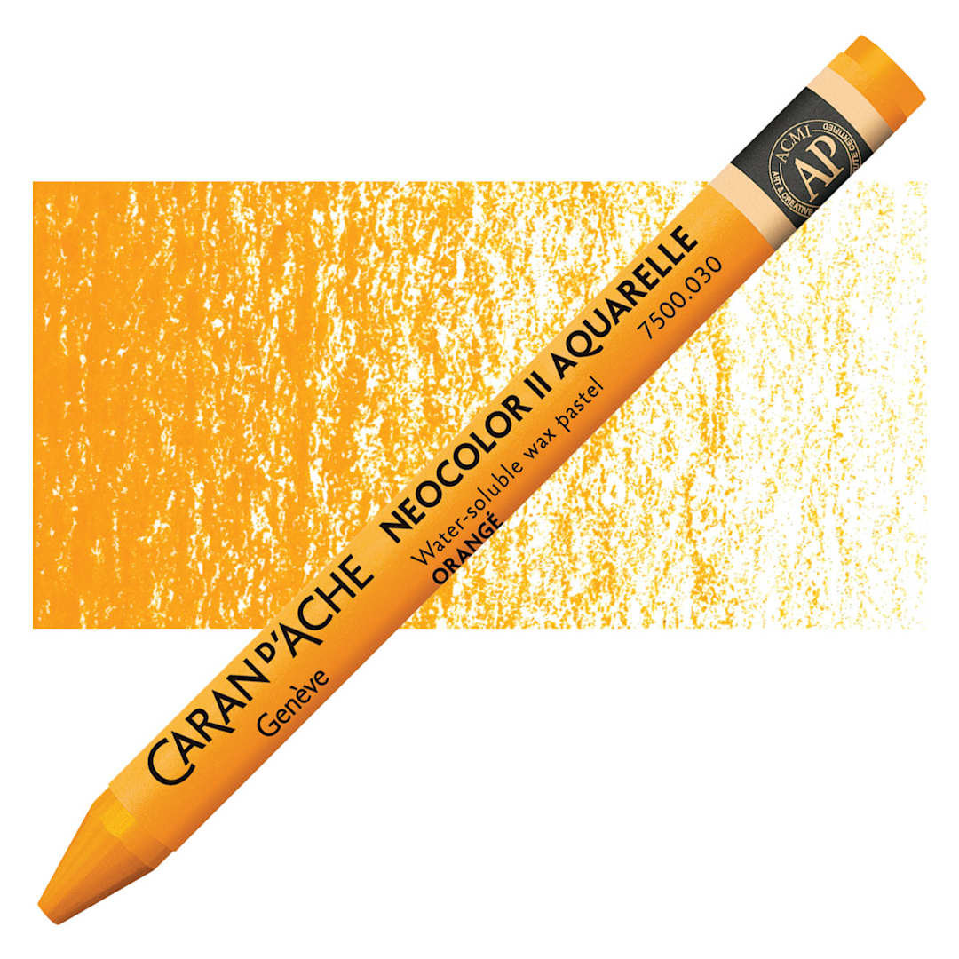Open in modal - Caran d'Ache Neocolor II Aquarelle Artists' Pastel - Orange pastel and swatch