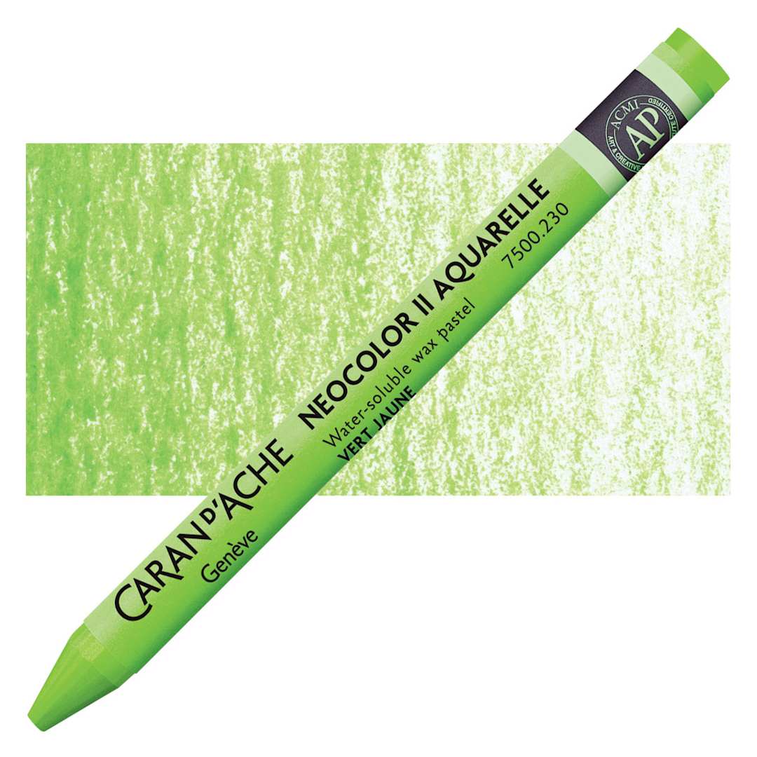 Open in modal - Caran d'Ache Neocolor II Aquarelle Artists' Pastel - Yellow Green pastel and swatch