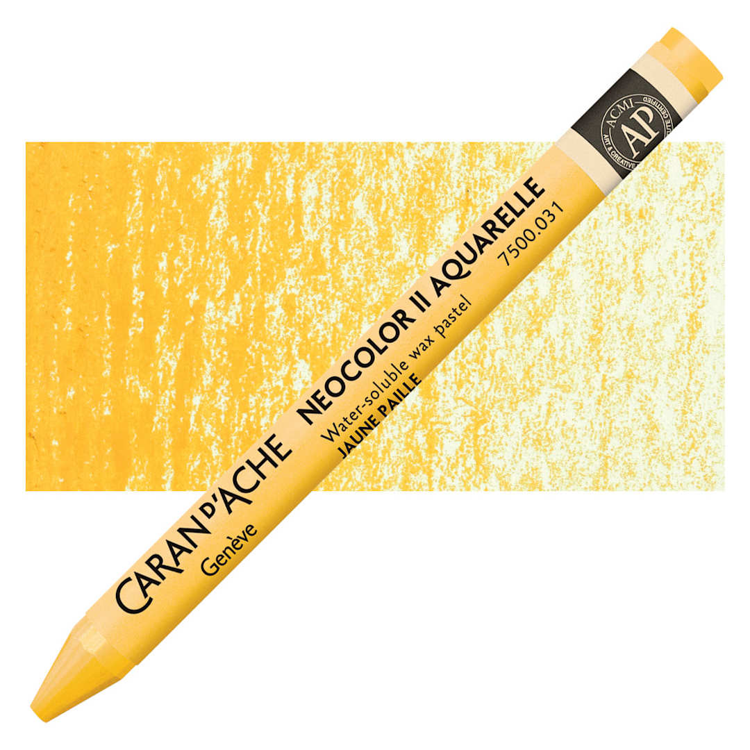 Open in modal - Caran d'Ache Neocolor II Aquarelle Artists' Pastel - Orangish Yellow pastel and swatch