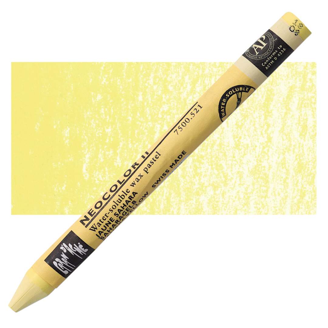 Open in modal - Caran d'Ache Neocolor II Aquarelle Artists' Pastel - Sahara Yellow pastel and swatch