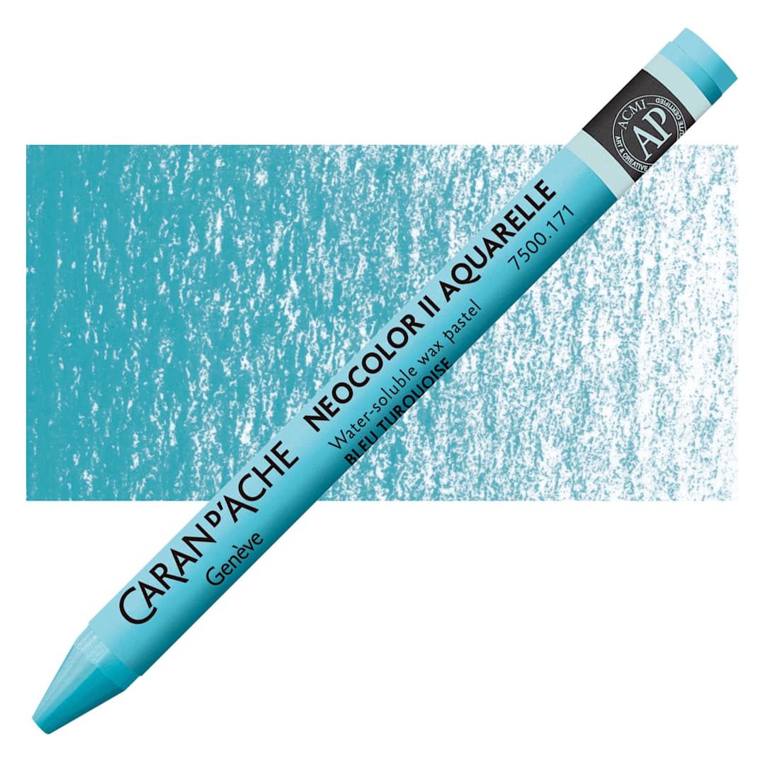 Open in modal - Caran d'Ache Neocolor II Aquarelle Artists' Pastel - Turquoise Blue pastel and swatch