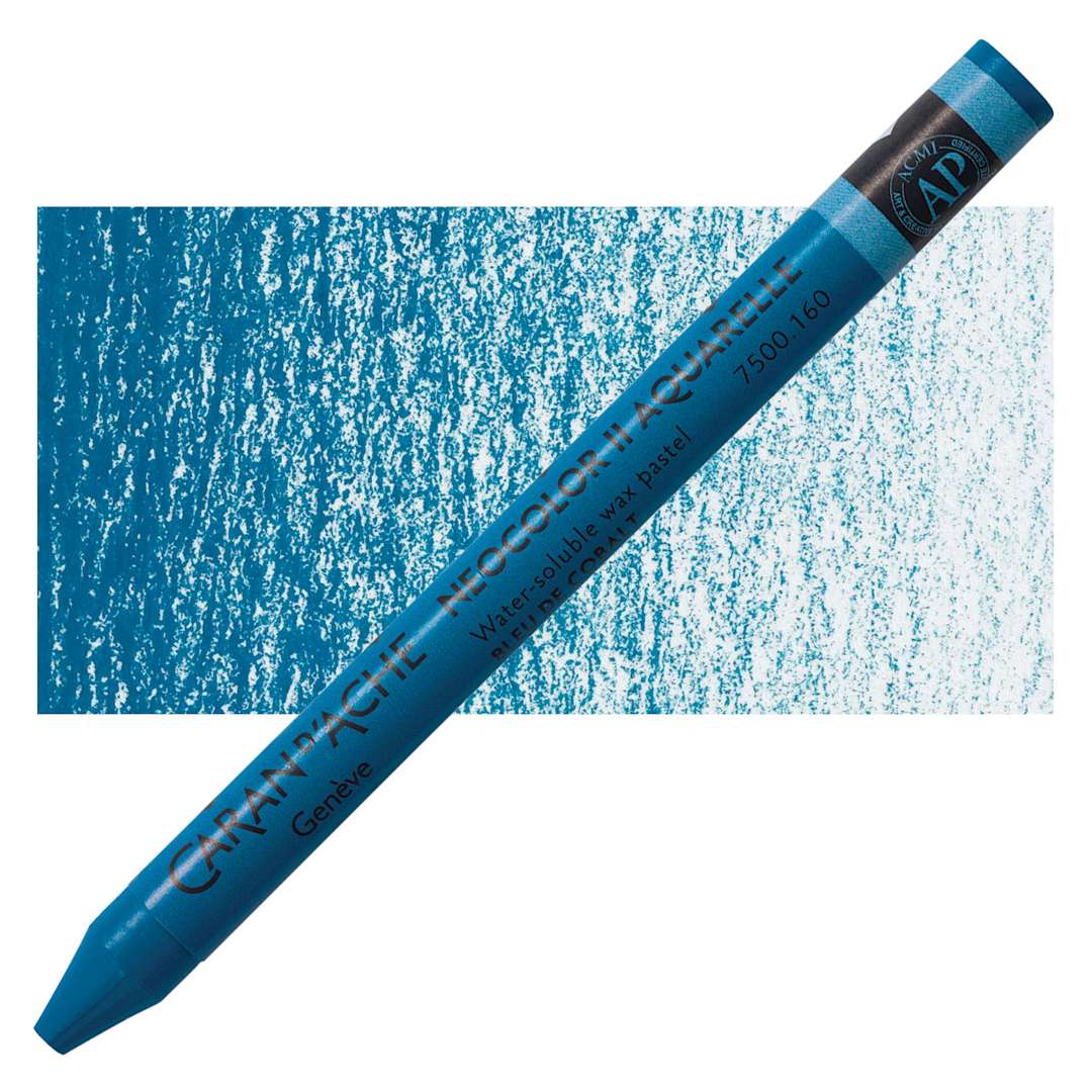 Open in modal - Caran d'Ache Neocolor II Aquarelle Artists' Pastel - Cobalt Blue pastel and swatch