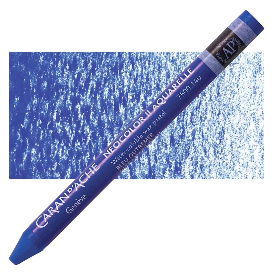 Open in modal - Caran d'Ache Neocolor II Aquarelle Artists' Pastel - Ultramarine Blue pastel and swatch