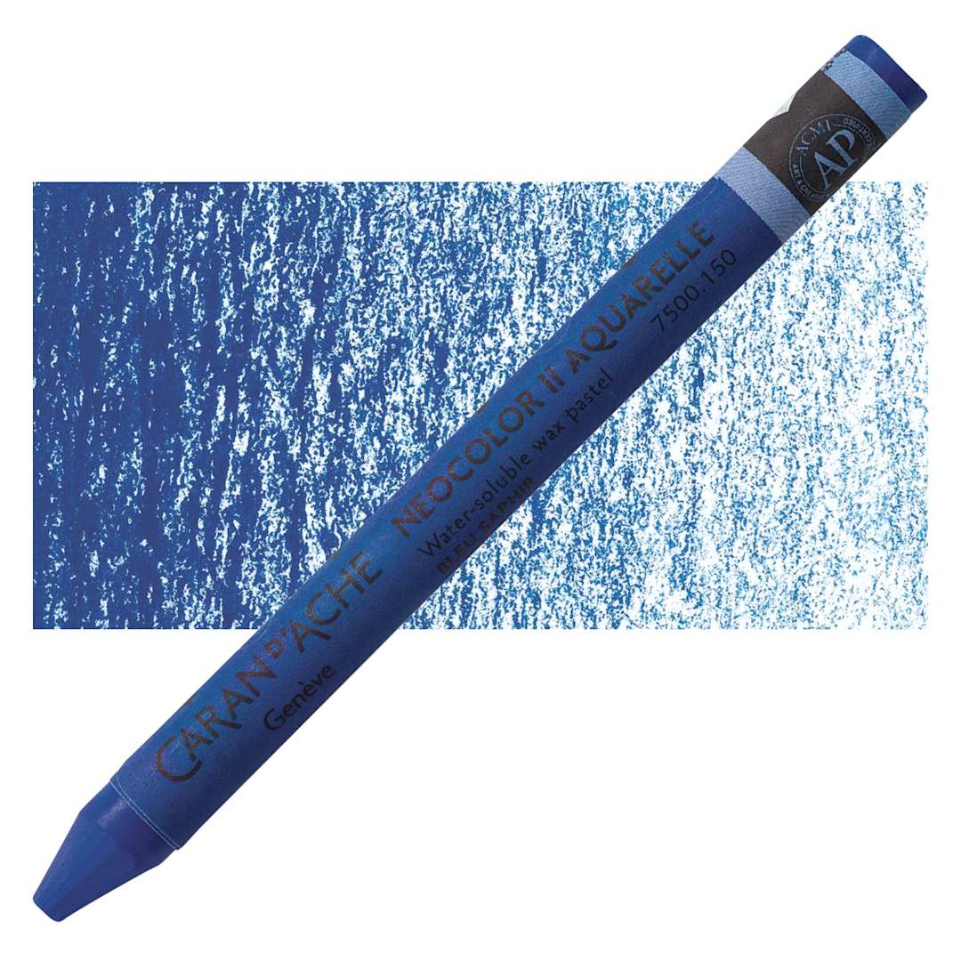 Open in modal - Caran d'Ache Neocolor II Aquarelle Artists' Pastel - Sapphire Blue pastel and swatch