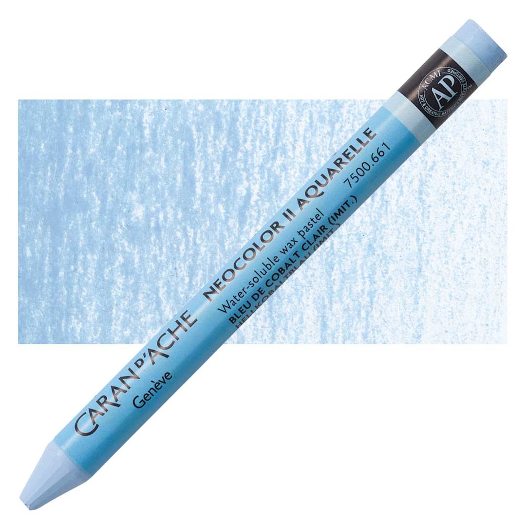 Open in modal - Caran d'Ache Neocolor II Aquarelle Artists' Pastel - Light Cobalt Blue Hue pastel and swatch