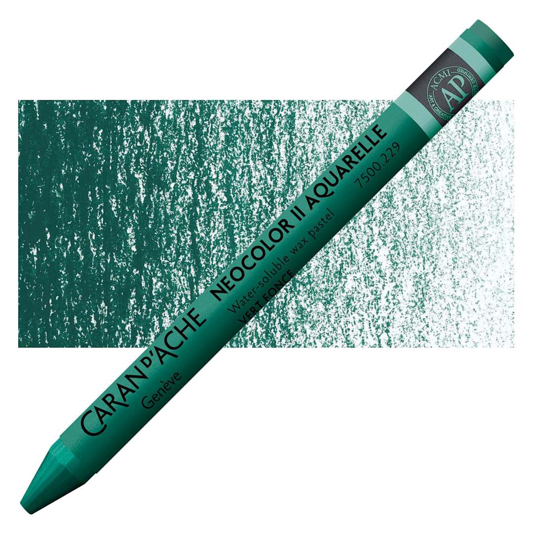 Open in modal - Caran d'Ache Neocolor II Aquarelle Artists' Pastel - Dark Green pastel and swatch