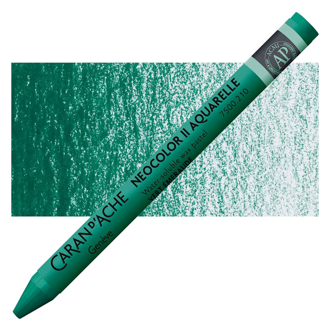 Open in modal - Caran d'Ache Neocolor II Aquarelle Artists' Pastel - Emerald Green pastel and swatch