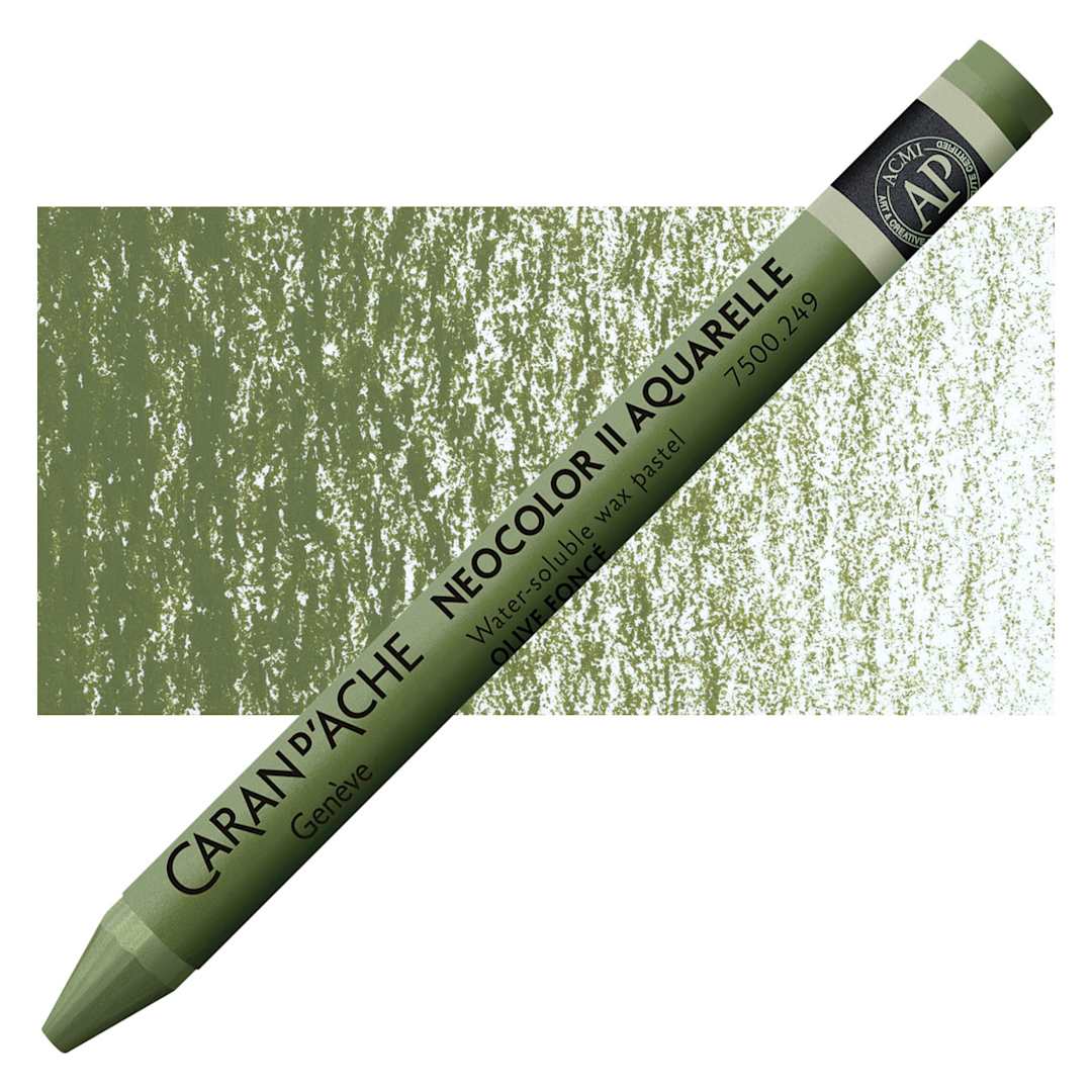 Open in modal - Caran d'Ache Neocolor II Aquarelle Artists' Pastel - Olive pastel and swatch