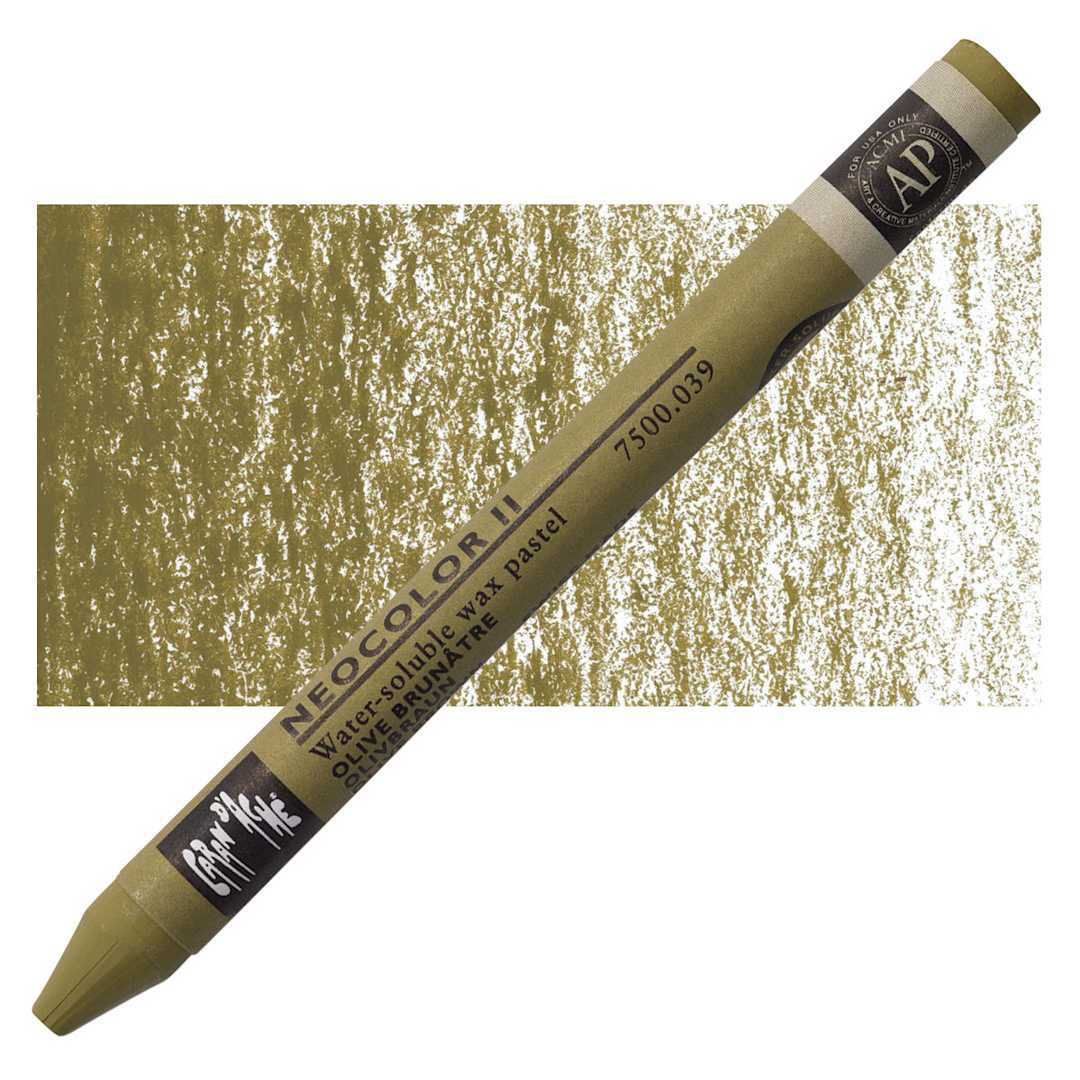Open in modal - Caran d'Ache Neocolor II Aquarelle Artists' Pastel - Olive Brown pastel and swatch