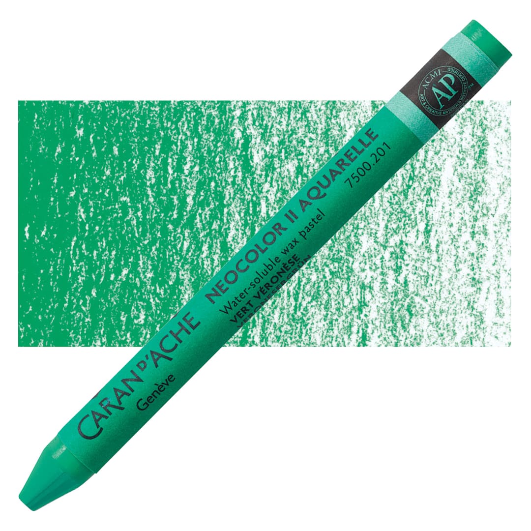 Open in modal - Caran d'Ache Neocolor II Aquarelle Artists' Pastel - Veronese Green pastel and swatch