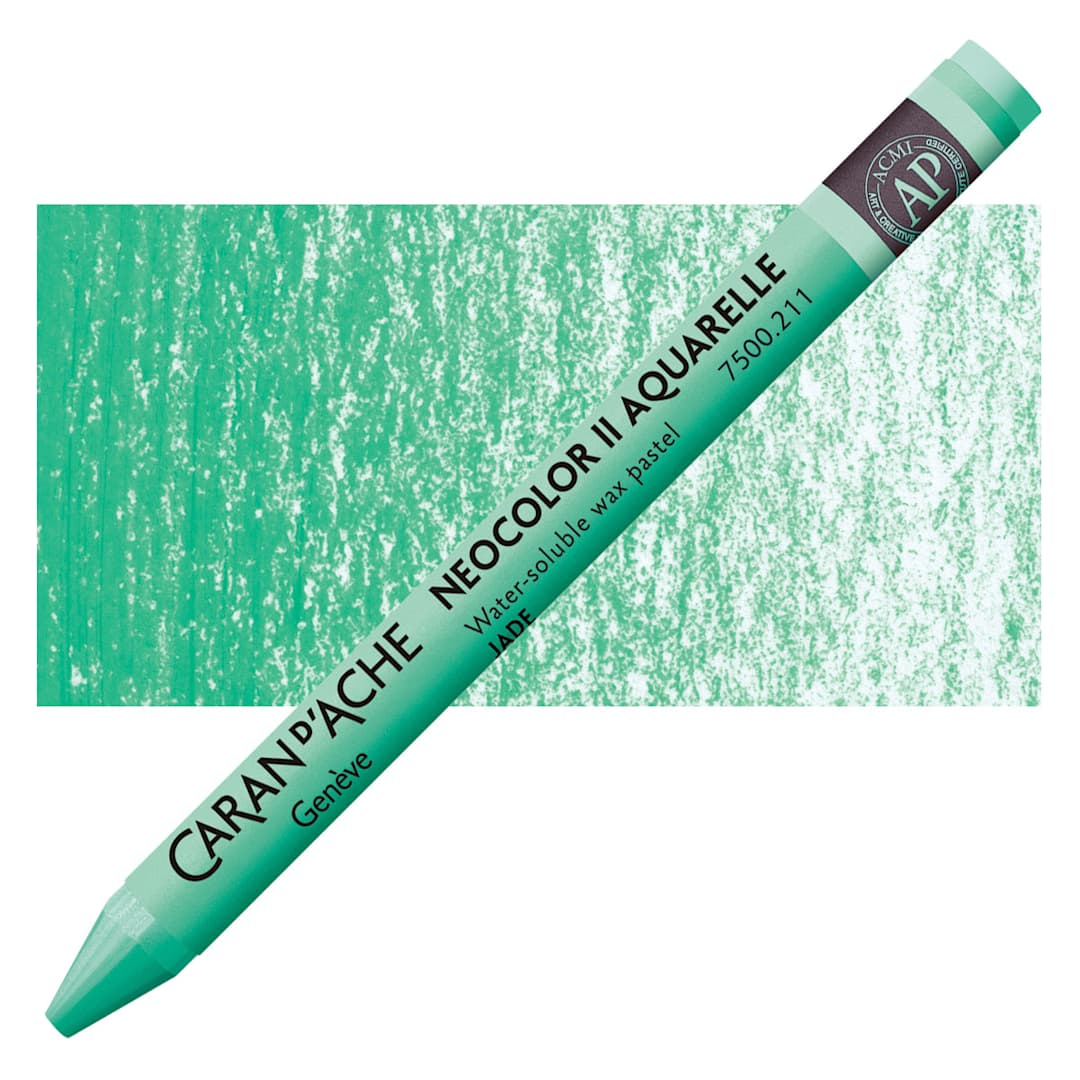 Open in modal - Caran d'Ache Neocolor II Aquarelle Artists' Pastel - Jade Green pastel and swatch