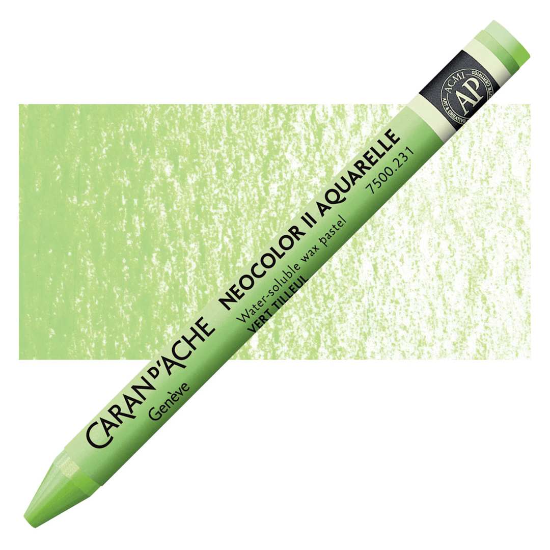 Open in modal - Caran d'Ache Neocolor II Aquarelle Artists' Pastel - Lime Green pastel and swatch