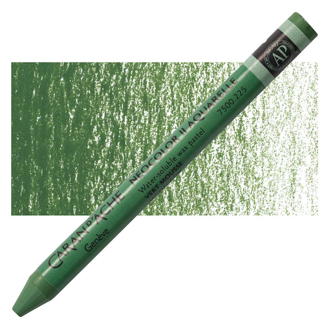 Open in modal - Caran d'Ache Neocolor II Aquarelle Artists' Pastel - Moss Green pastel and swatch