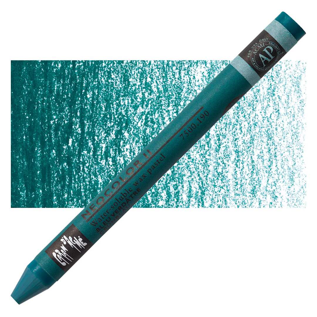Open in modal - Caran d'Ache Neocolor II Aquarelle Artists' Pastel - Greenish Blue pastel and swatch