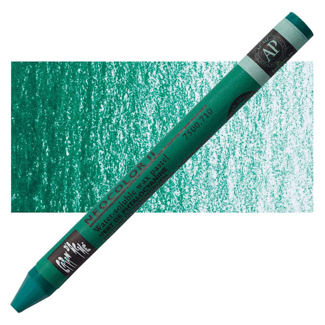 Open in modal - Caran d'Ache Neocolor II Aquarelle Artists' Pastel - Phthalocyanine Green pastel and swatch