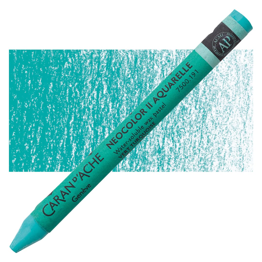 Open in modal - Caran d'Ache Neocolor II Aquarelle Artists' Pastel - Turquoise Green pastel and swatch