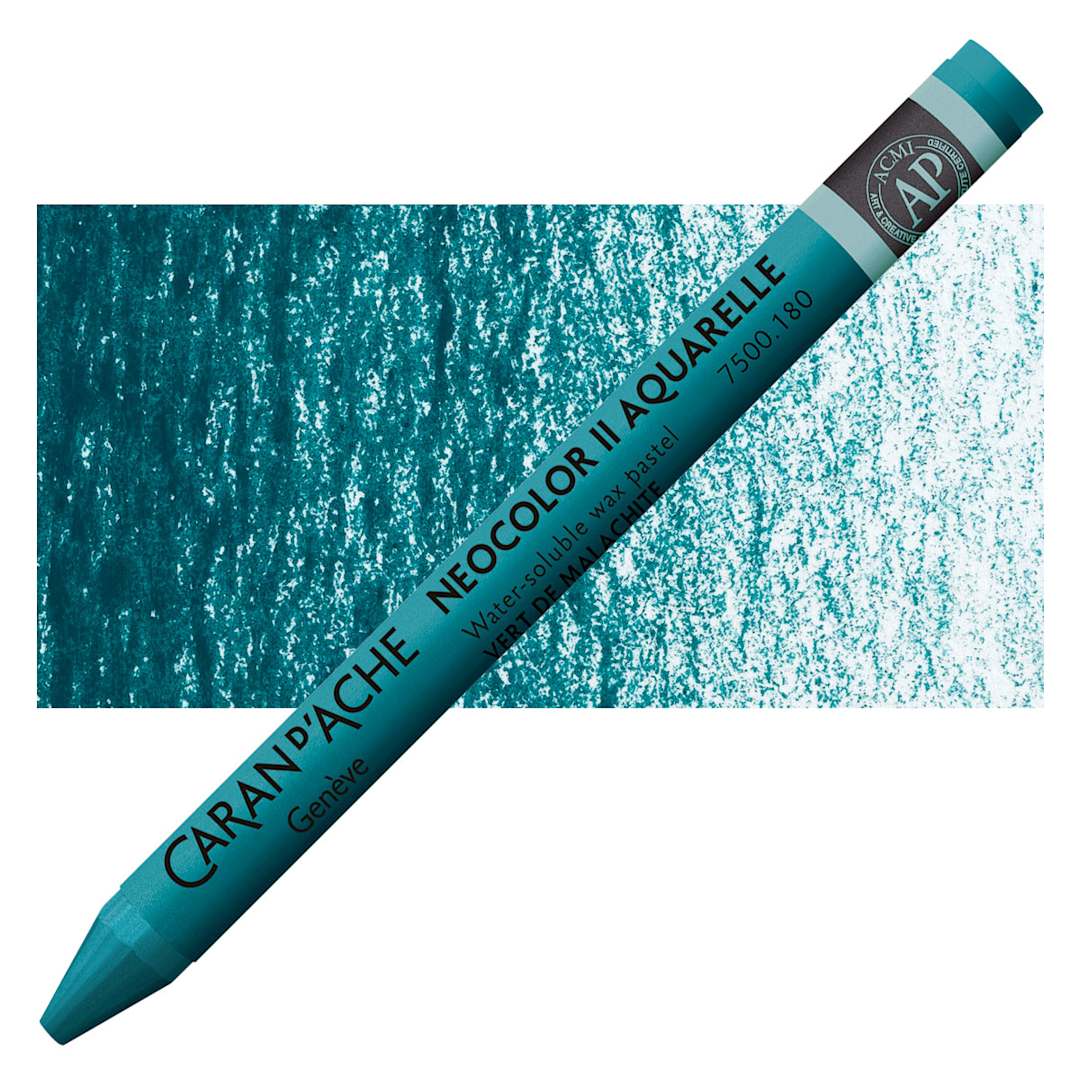 Open in modal - Caran d'Ache Neocolor II Aquarelle Artists' Pastel - Malachite Green pastel and swatch