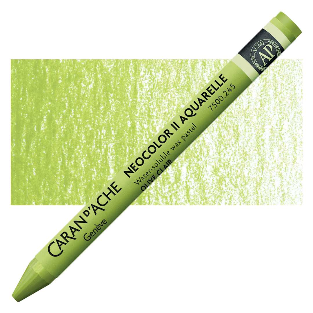 Open in modal - Caran d'Ache Neocolor II Aquarelle Artists' Pastel - Light Olive pastel and swatch
