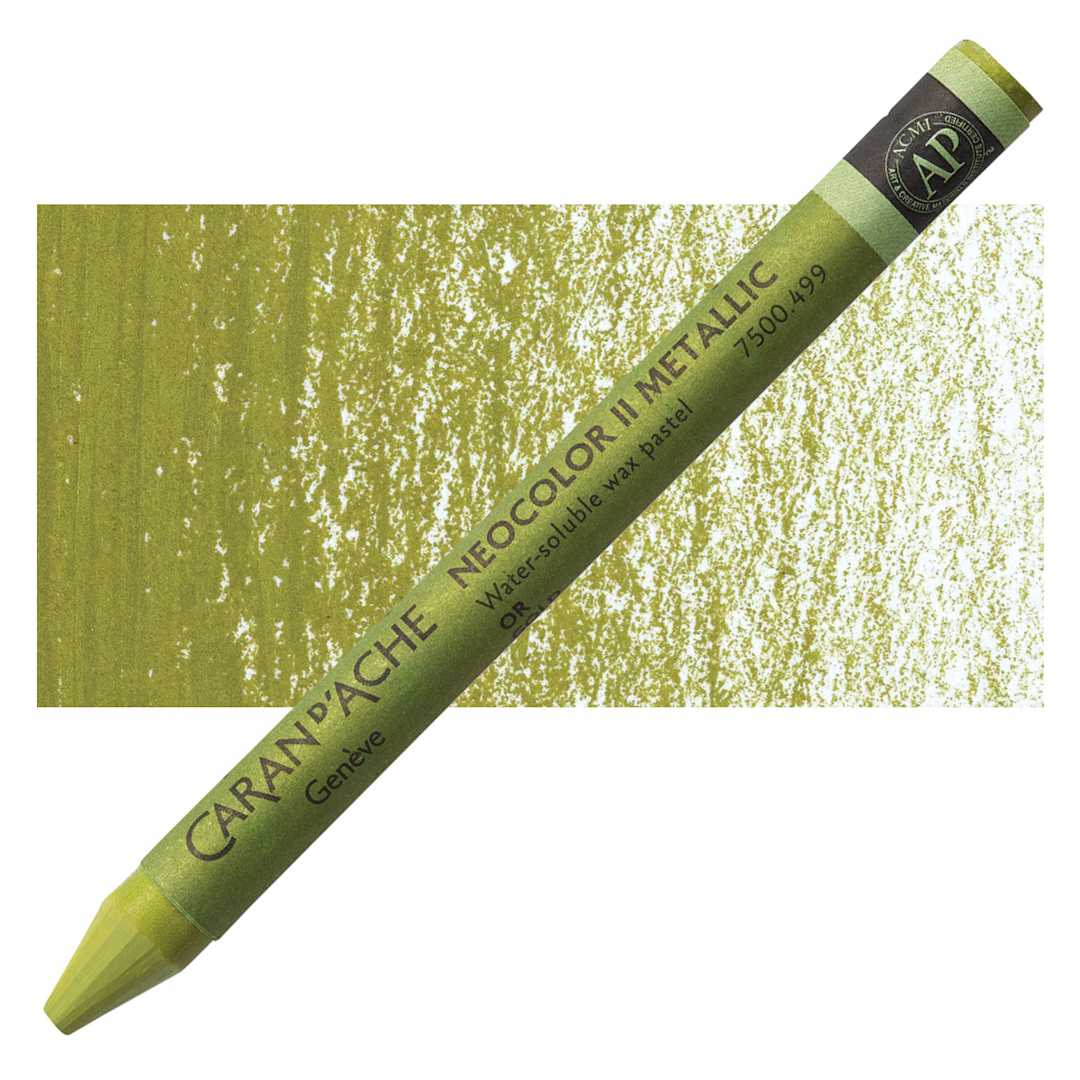 Open in modal - Caran d'Ache Neocolor II Aquarelle Artists' Pastel - Gold pastel and swatch