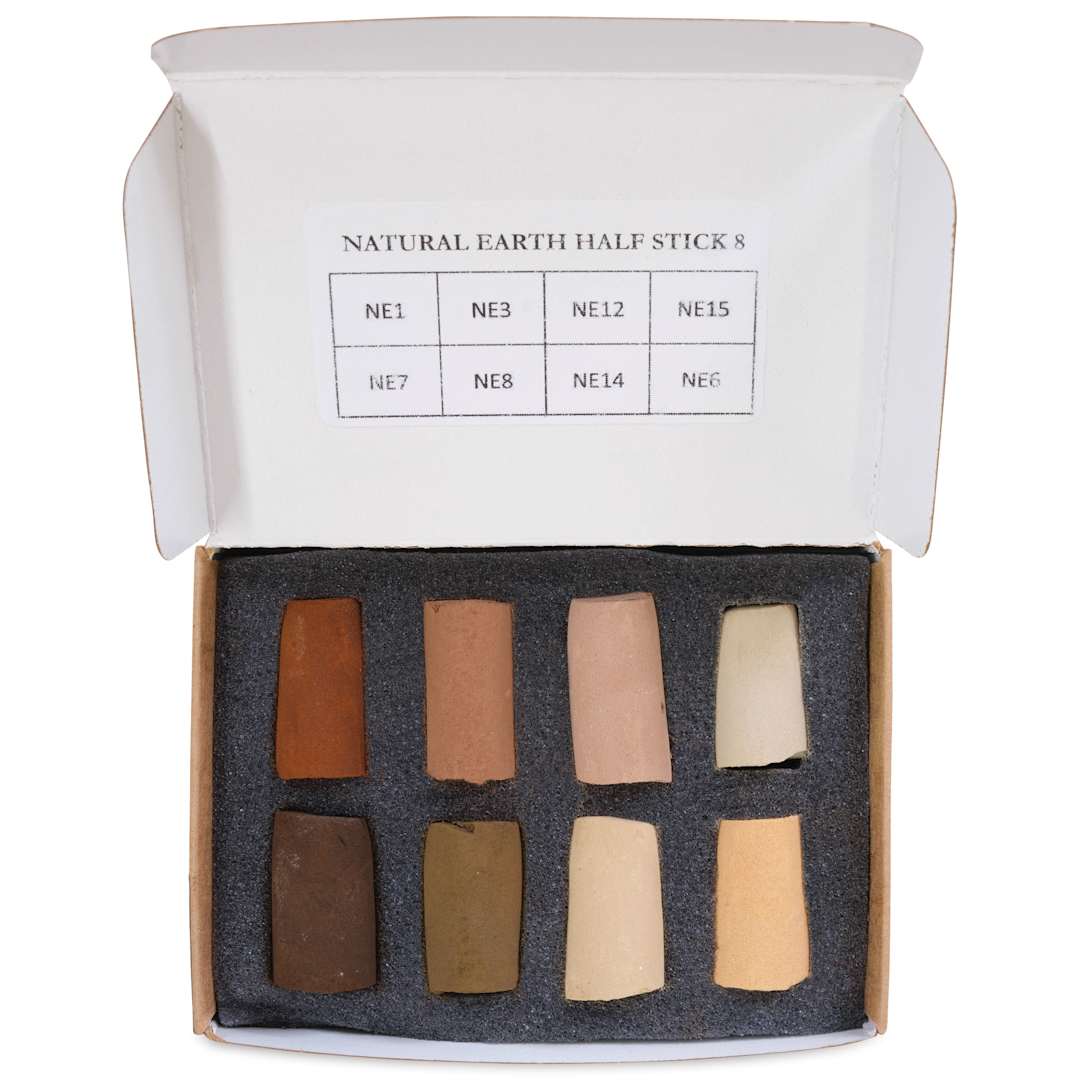 Open in modal - Unison Handmade Pastel Set - Natural Earth Colors, Set of 8, Half Stick (top-view of contents)