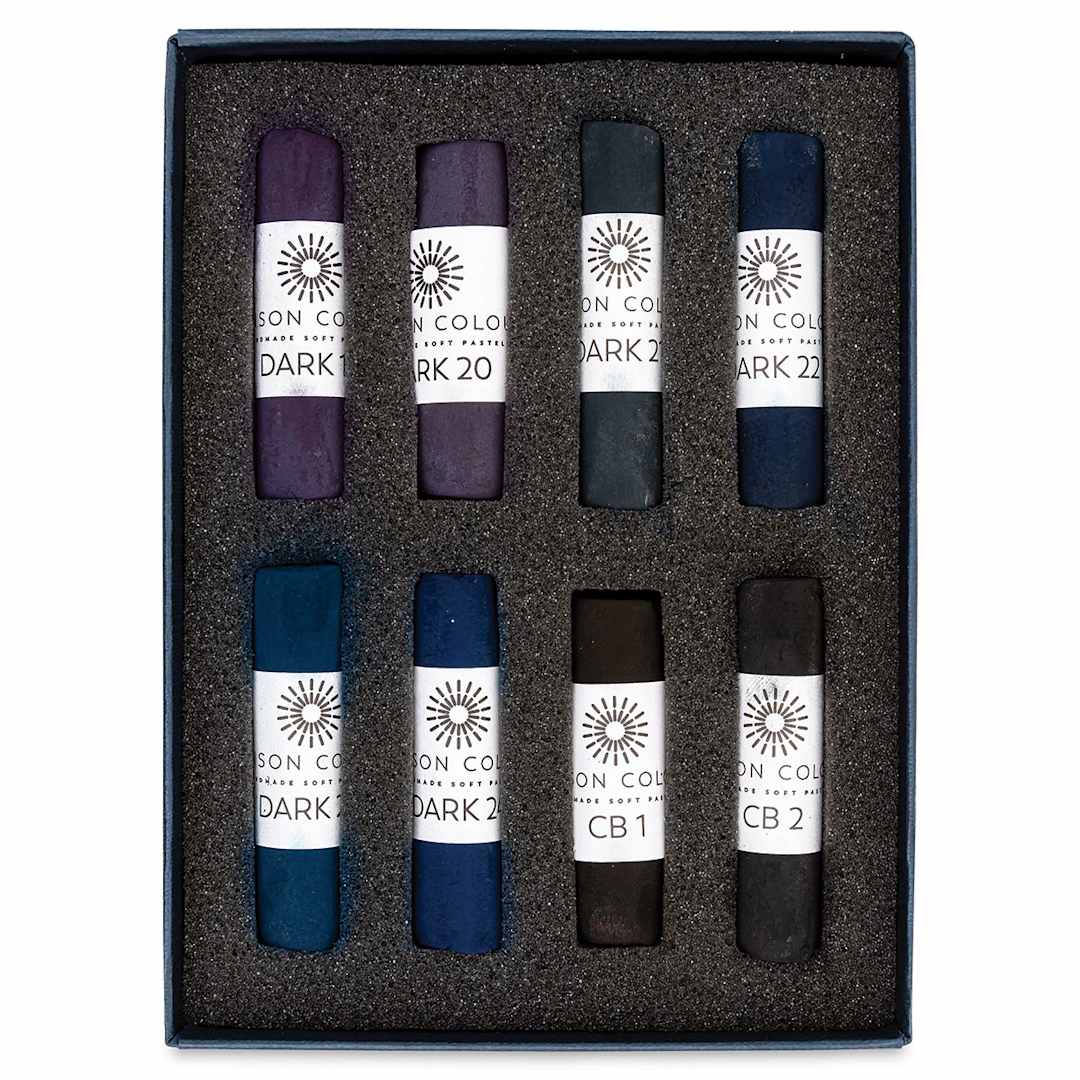 Open in modal - Unison Handmade Pastel Set - Midnight Colors, Set of 8, Full Stick - contents