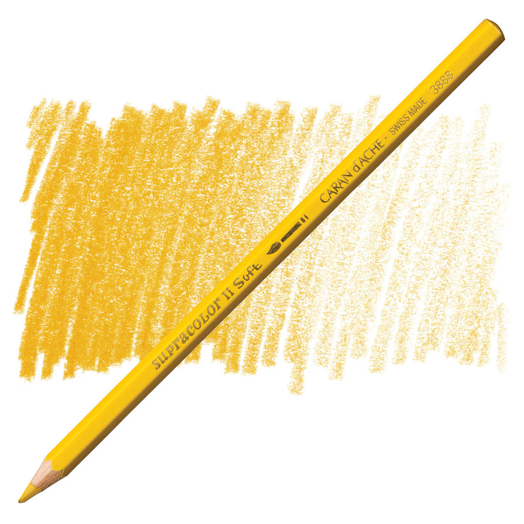 Open in modal - Caran d'Ache Supracolor Soft Aquarelle Pencil - Golden Ochre pencil and swatch