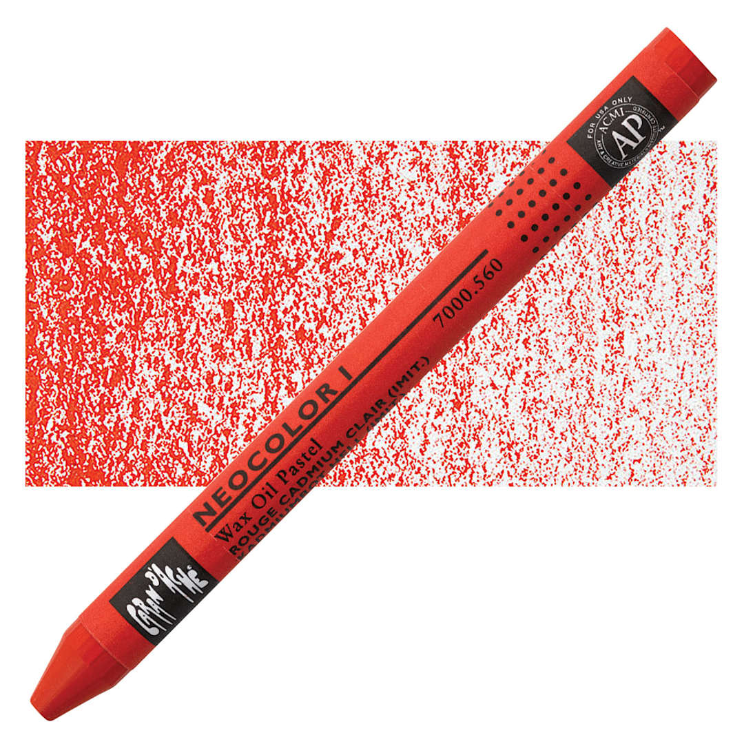 Open in modal - Caran d'Ache Neocolor I Wax Pastel - Light Cadmium Red Hue pastel and swatch