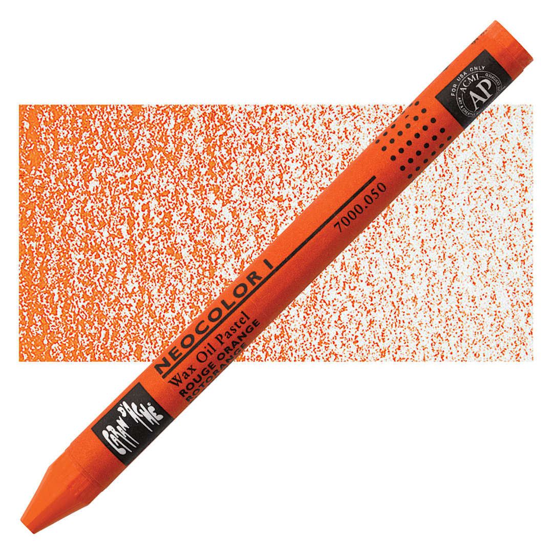 Open in modal - Caran d'Ache Neocolor I Wax Pastel - Flame Red pastel and swatch