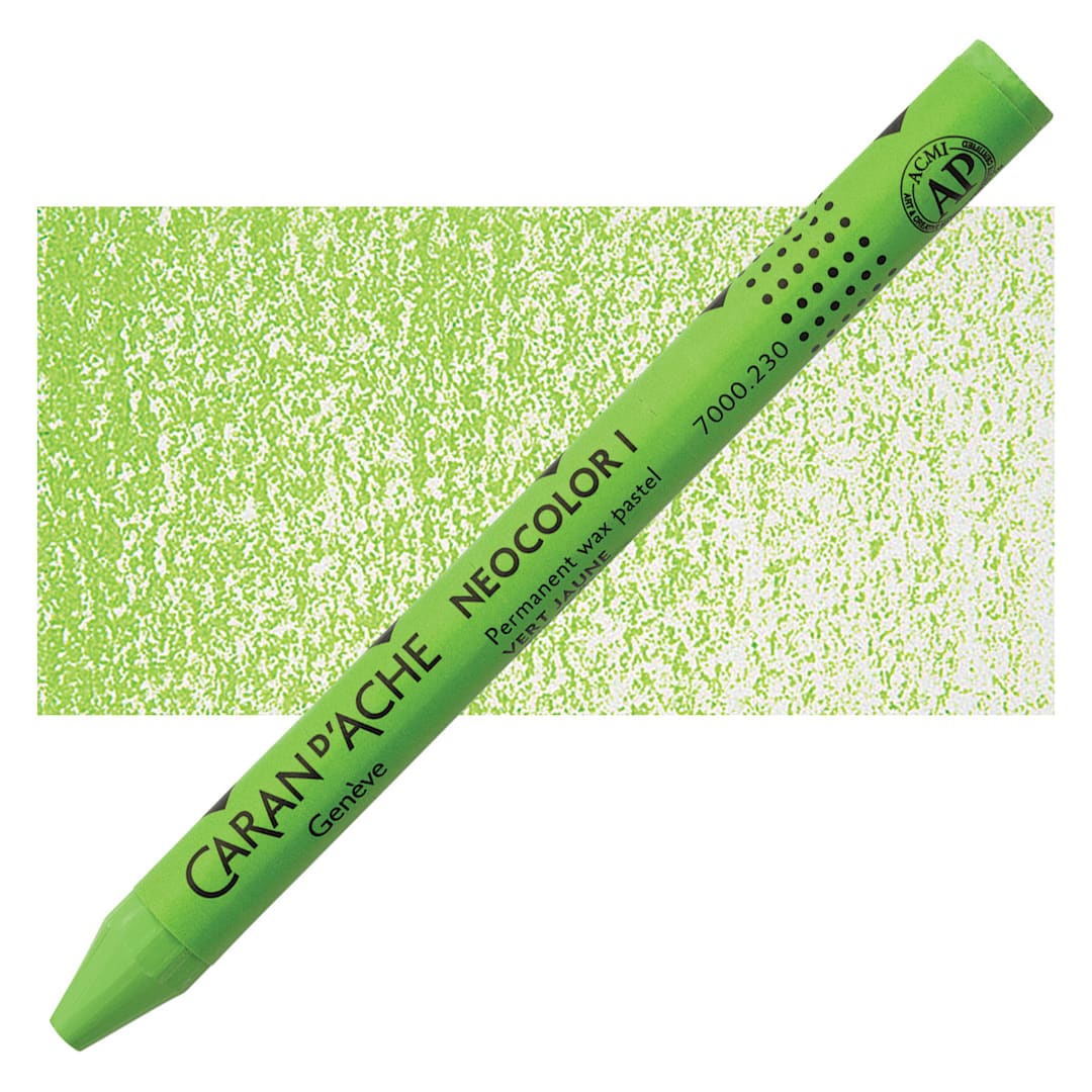 Open in modal - Caran d'Ache Neocolor I Wax Pastel - Yellow Green pastel and swatch