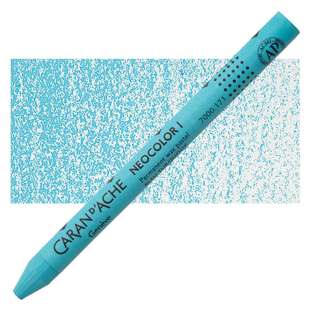 Open in modal - Caran d'Ache Neocolor I Wax Pastel - Turquoise Blue pastel and swatch