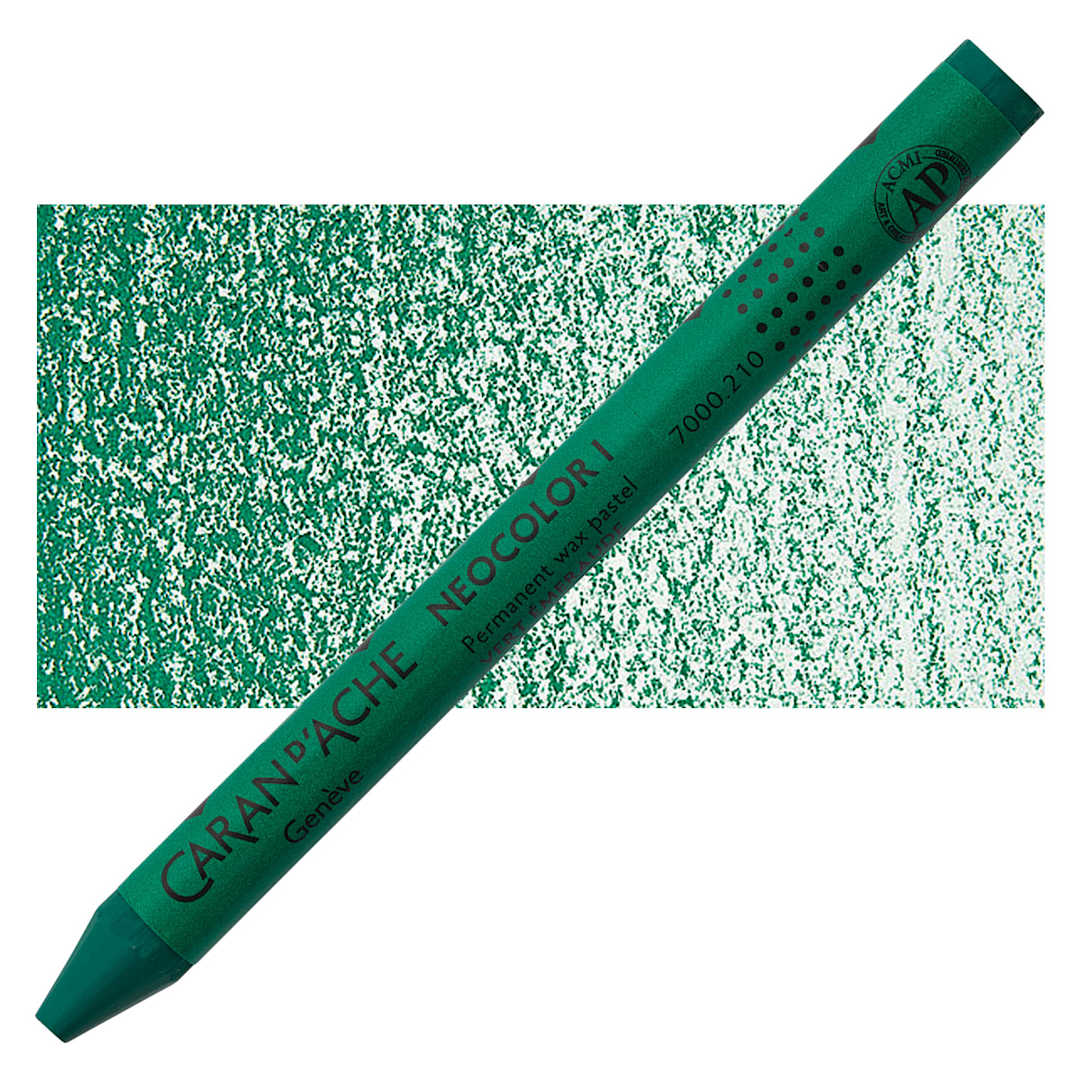 Open in modal - Caran d'Ache Neocolor I Wax Pastel - Emerald Green pastel and swatch
