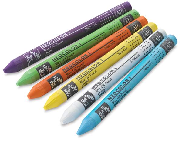 Open in modal - Caran d'Ache Neocolor I Wax Pastels - Six colors shown at angle