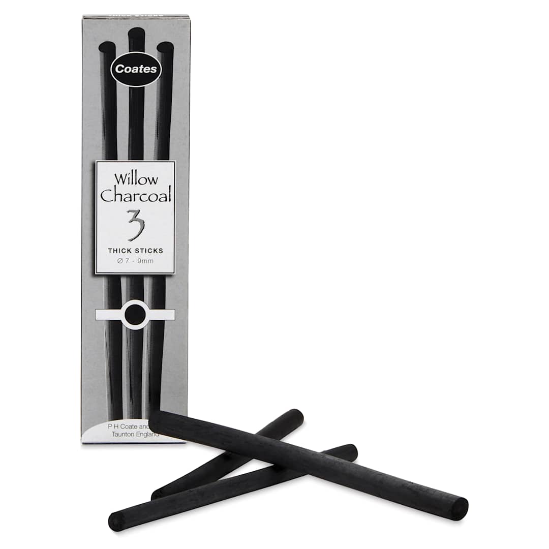 Open in modal - Coates Premium Artist's Willow Charcoal - Thick, Box of 3